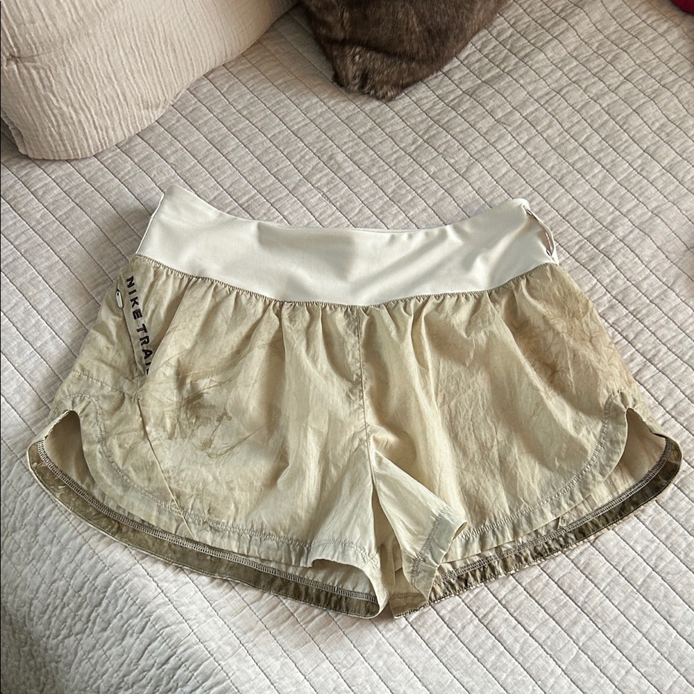 Nike Women's Athletic Shorts in Cream with White Waistband